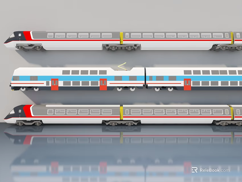 Modern High Speed Train With Red Blue Accents Aerodynamic Design And Passenger Windows 3d model 