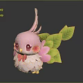 Cute Pink Bird Game Character With Big Eyes Petal Wings And Green Leaves