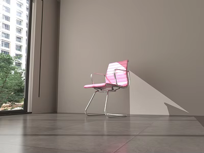 Pink Chair In Modern Room With Large Window And Gray Floor 3d model