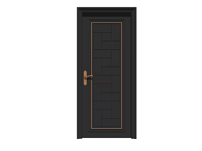 Modern Black Front Door With Golden Handle And Grid Pattern Design 3d model