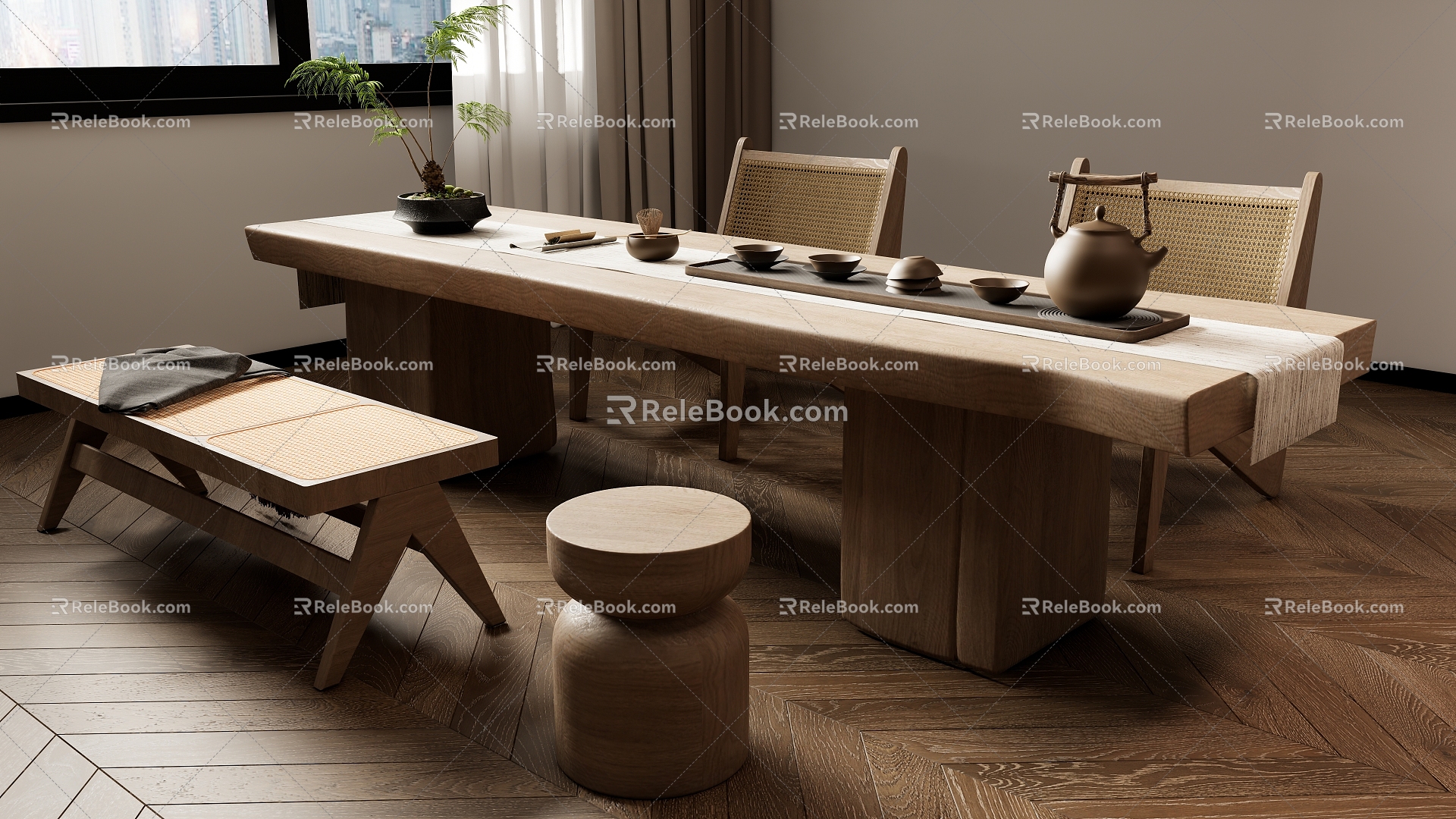 New Chinese Tea Table and Chair Combination Tea Table Tea Table 3d model