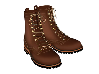 Brown Leather Work Boots With Metal Eyelets And Non Slip Rubber Soles 3d model