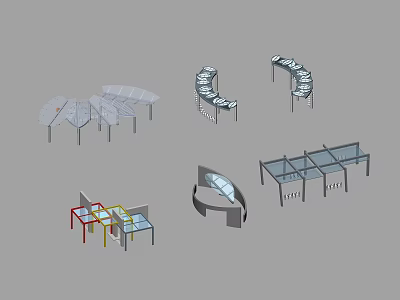 Modern Outdoor Canopy Designs With Curved Straight Structures And Glass Metal Frames 3d model