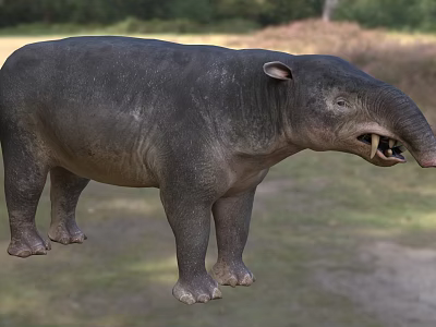 Large Prehistoric Reptile With Long Snout And Sharp Teeth On Grass And Dirt Near Trees 3d model