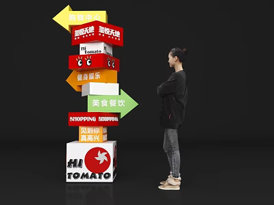 Modern Wayfinding Signage with Directional Arrows Food Zone Shopping Area and Person Viewing 3d model