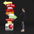 Modern Wayfinding Signage with Directional Arrows Food Zone Shopping Area and Person Viewing