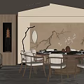 Song Dynasty Aesthetic Room Restaurant Round Table Dining Table and Chair Floor Lamp Single Sofa 3d model