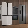 Modern Kitchen With Wooden Walls Showcasing White And Silver Refrigerators And Freezers
