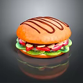 Delicious Sweet Dessert Sandwich Topped With Chocolate Drizzle And Fresh Fruit Slices