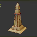 Golden Obelisk Structure With Green Gemstone Red Accents And Square Base