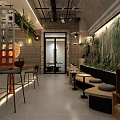 Bright Modern Mall Store Interior With Display Shelves Green Plants And Cozy Seating Area