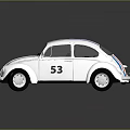 White Classic Beetle Car With Red And Blue Stripes And Number 53
