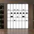Modern Display Cabinet With Black Frame Glass Doors And Shelves Displaying Decorative Bowls