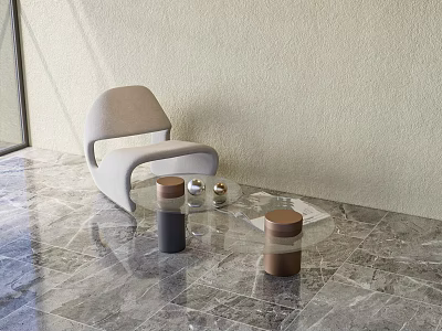 Light Gray Upholstered Accent Chair With Glass Coffee Table On Marble Floor 3d model