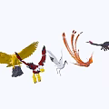 Different Colored Flying Animals With Spread Wings Long Tails And Various Shapes