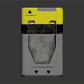 Industrial Yellow And Gray Container With Warning Label Stackable Design And Worn Surface