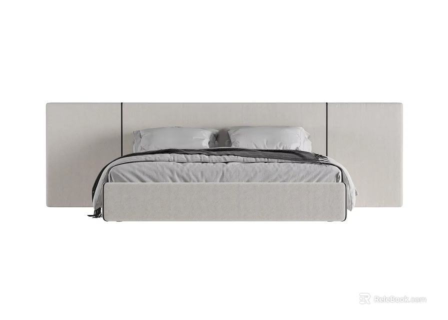 Modern Double Bed With Sleek Upholstered Headboard And Neutral Bedding 3d model