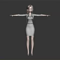 3D Female Character In Black Dress With Arms Outstretched On Gray Background