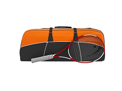 Sports Equipment Including Orange Black Sports Bag And Red Frame Badminton Racket 3d model