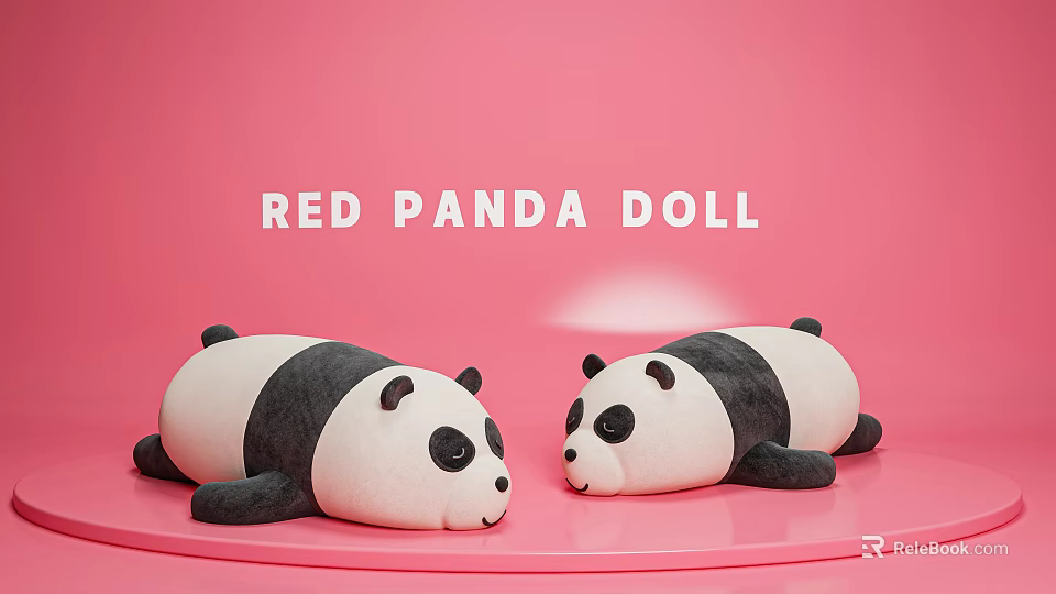 Cute Red Panda Dolls Lying on Pink Surface with Soft Fur and Adorable Faces 3d model 
