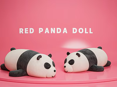 Cute Red Panda Dolls Lying on Pink Surface with Soft Fur and Adorable Faces 3d model
