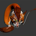 Game Movie Fantasy Character Orange Horned Long Tailed With White Fur Green Eyes Holding Ropes