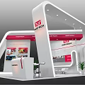 HASTORY Exhibition Booth Modern White Red Design With Reception Desk Display Walls And Green Plant