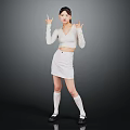 Stylish White Top And Short Skirt Outfit With White Long Socks And Black Shoes