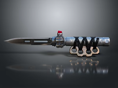 Tactical Metal Weapon With Sharp Knife Blade Knuckle Handle And Red Accent 3d model