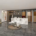 Store Front Desk With Marble Countertop And Toilet Samples In Modern Showroom