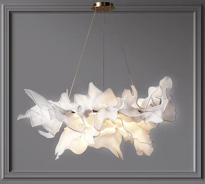 Elegant Modern White Petal Shaped Chandelier With Soft Lighting Hanging Design 3d model