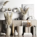 Modern Minimalist Decorative Ornament Collection With Vases Dried Pampas And Neutral Shelf