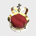 Elegant Royal Crown With Golden Frame Red Padded Top Cross And Green Gemstones