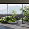 Home Balcony Design With Floor To Ceiling Windows Green Plants Rocks Moss And Mountain View
