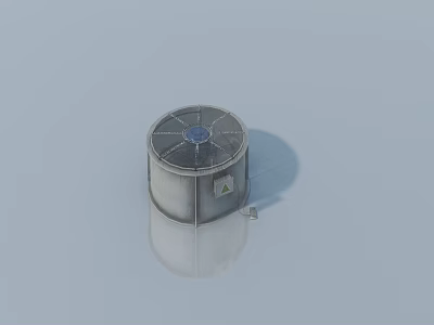 Swing Door On Cylindrical Metal Equipment With Grille Top And Label 3d model