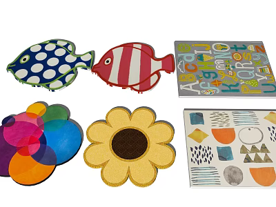 Creative Shaped Rugs with Fish Flower Alphabet and Geometric Patterns 3d model