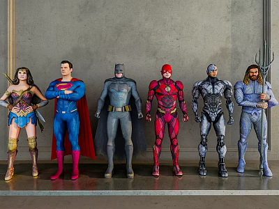 Justice League Superhero Game Movie Characters Standing in Full Group Formation 3d model