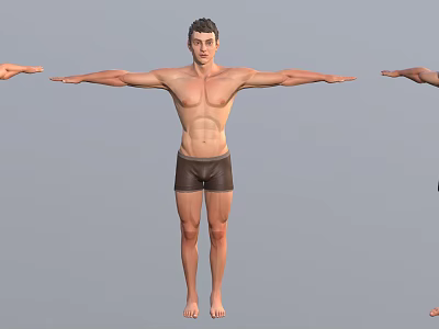 Shirtless Man Standing With Extended Arms Full Body Pose In Shorts 3d model