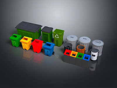 Colored Recycling Trash Bins With Various Sizes For Waste Sorting 3d model