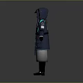 Game Movie Character In Long Hooded Coat With Blue Accents Multiple Pockets And White Lining