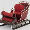 Red Vintage Sled With Button Tufted Leather Seats Metal Railings And Wooden Runners