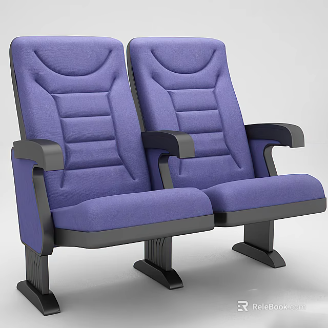 Purple Fabric Public Chairs With Black Armrests And Double Seat Design 3d model 