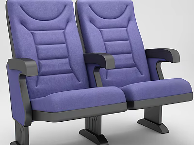 Purple Fabric Public Chairs With Black Armrests And Double Seat Design 3d model