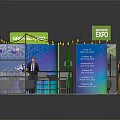 Greenchem Exhibition Booth Design Featuring Display Areas Tables Chairs And Figures
