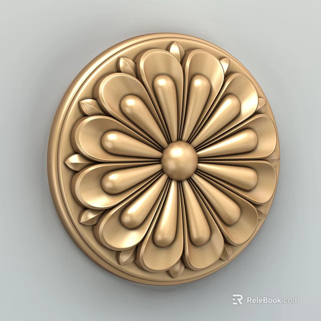 Golden Round Wall Decor With Floral Embossed Design For Home Interior 3d model 
