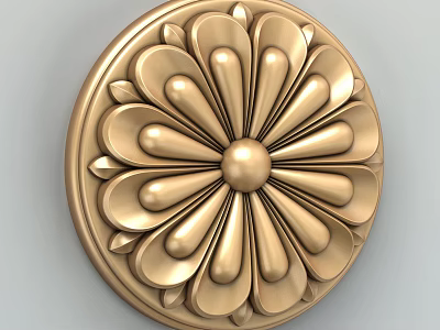Golden Round Wall Decor With Floral Embossed Design For Home Interior 3d model