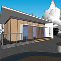 Modern Station Exterior Design With Wooden Panels Glass Doors White Roof And Green Lawn
