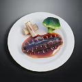 Tasty Sea Cucumber Dish with Broccoli Yam and Savory Sauce on White Plate