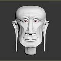 3D Game and Movie Character White Head with Red Eyes Long Ears Facial Wrinkles