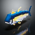 Pixel Style Fish Shaped Doll with Blue Yellow White Colors and Reflection 3d model